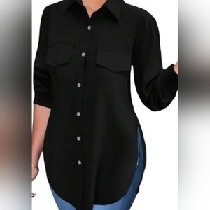 Elegant Women's Black Button Down Shirt Size L